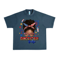 Midnight Navy American babe afro messy bun Urban Heavy Tee - texasbilliewilder