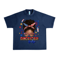 Navy American babe afro messy bun Urban Heavy Tee - texasbilliewilder