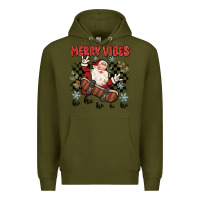 Army Green merry vibes ho ho ho Premium Hoodie - MaliasSmallBusiness