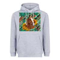 Heather Grey western horse with gemstone and sunflower Heavyweight Hoodie - Artiststas