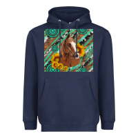 Navy western horse with gemstone and sunflower Heavyweight Hoodie - Artiststas