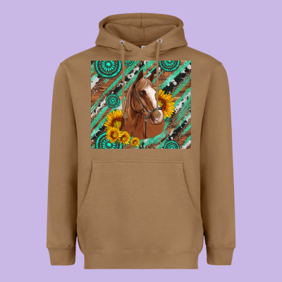 Western Horse With Gemstone And Sunflower Heavyweight Hoodie Designed By Artiststas