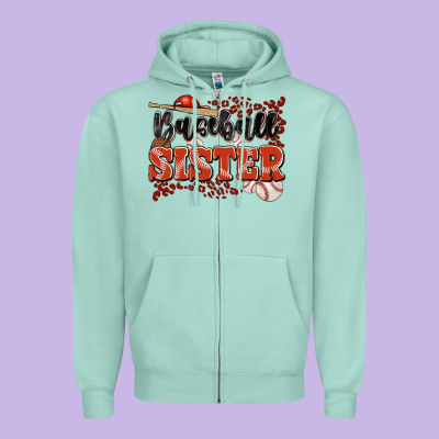 Baseball Sister Zipper Hoodie Designed By Jahusdesignshop