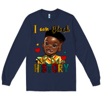 Navy i am black history black boy Long Sleeve Tee - HRA Design Shop