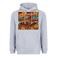 Heather Grey western horse and sunflowers cowhide leopard with aztec Heavyweight Hoodie - Artiststas