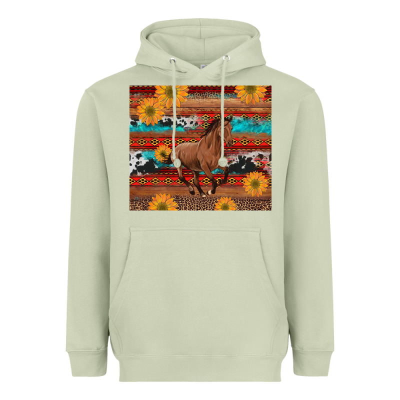 Western Horse And Sunflowers Cowhide Leopard With Aztec Heavyweight Hoodie by Artiststas | Teevron