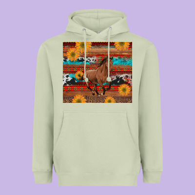 Western Horse And Sunflowers Cowhide Leopard With Aztec Heavyweight Hoodie Designed By Artiststas