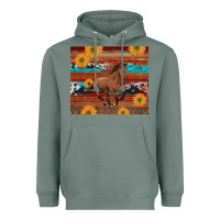 Sage western horse and sunflowers cowhide leopard with aztec Heavyweight Hoodie - Artiststas