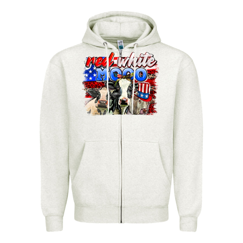 Red White Moo Zipper Hoodie by AdoDesignShop | Teevron