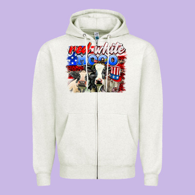 Red White Moo Zipper Hoodie Designed By Adodesignshop