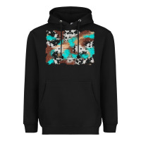 Black western cowhide turquoise and wood background Heavyweight Hoodie - Artiststas