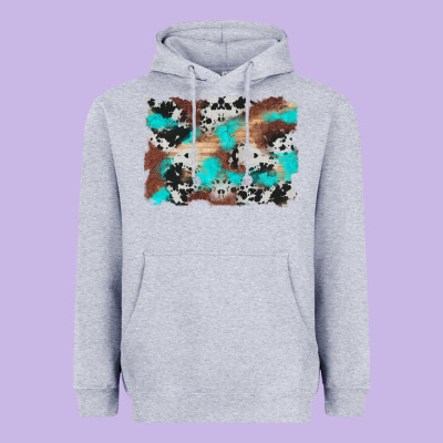 Western Cowhide Turquoise And Wood Background Heavyweight Hoodie Designed By Artiststas