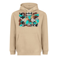 Mushroom western cowhide turquoise and wood background Heavyweight Hoodie - Artiststas