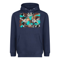 Navy western cowhide turquoise and wood background Heavyweight Hoodie - Artiststas