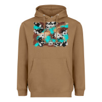 Toasted Coconut western cowhide turquoise and wood background Heavyweight Hoodie - Artiststas