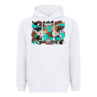 White western cowhide turquoise and wood background Heavyweight Hoodie - Artiststas