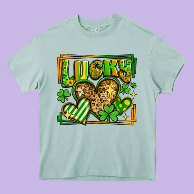 Lucky St Patricks Day Hearts Heavy Core Tee Designed By Lillyallendesigns