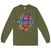 Army Green Merica lightning bolt Long Sleeve Tee - Neo Western