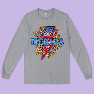 Merica Lightning Bolt Long Sleeve Tee Designed By Neo Western