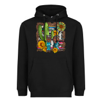 Black western cactus with cowboy boots and sunflowers Heavyweight Hoodie - Artiststas
