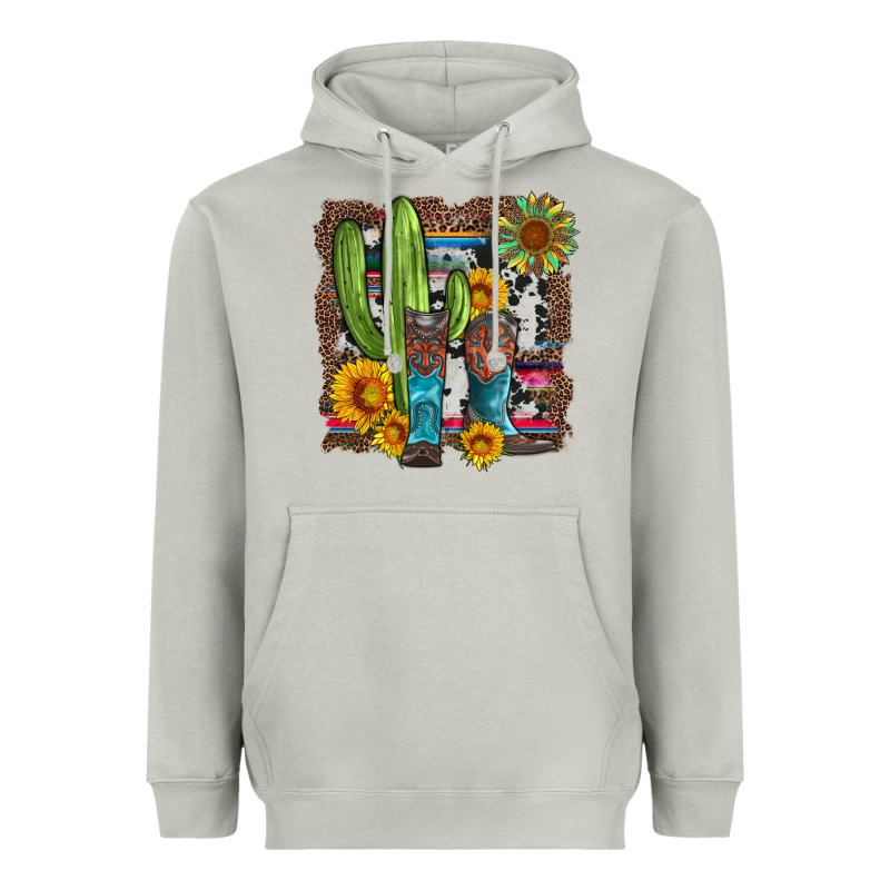 Western Cactus With Cowboy Boots And Sunflowers Heavyweight Hoodie by Artiststas | Teevron