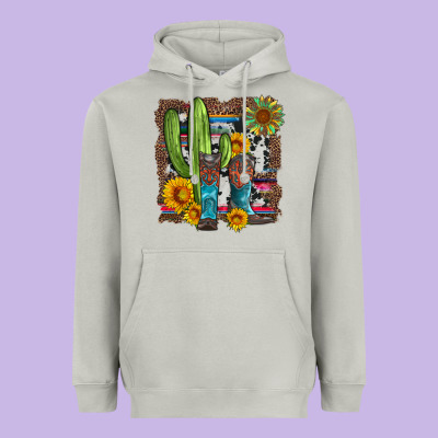 Western Cactus With Cowboy Boots And Sunflowers Heavyweight Hoodie Designed By Artiststas