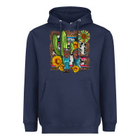 Navy western cactus with cowboy boots and sunflowers Heavyweight Hoodie - Artiststas