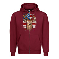 Burgundy deer american flag Zipper Hoodie - JahusDesignShop