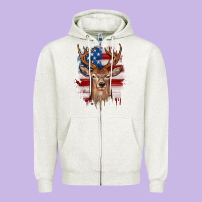 Deer American Flag Zipper Hoodie Designed By Jahusdesignshop
