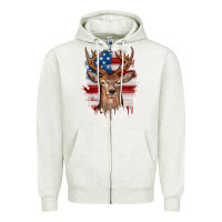 Oatmeal Heather deer american flag Zipper Hoodie - JahusDesignShop