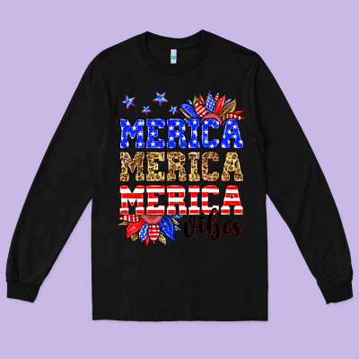 Merica Merica Merica Vibes Long Sleeve Tee Designed By Neo Western