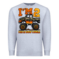 Heather Grey i'm two this is how i roll monster truck birthday Premium Sweatshirt - Jasminsmagicworld