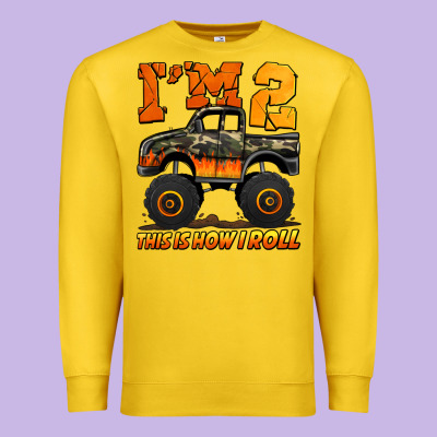 I'm Two This Is How I Roll Monster Truck Birthday Premium Sweatshirt Designed By Jasminsmagicworld