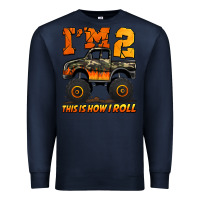 Navy i'm two this is how i roll monster truck birthday Premium Sweatshirt - Jasminsmagicworld