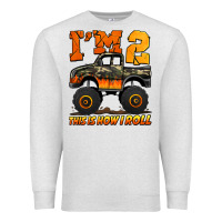 Oatmeal Heather i'm two this is how i roll monster truck birthday Premium Sweatshirt - Jasminsmagicworld