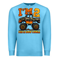 Ocean Blue i'm two this is how i roll monster truck birthday Premium Sweatshirt - Jasminsmagicworld