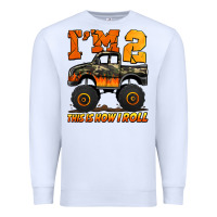 White i'm two this is how i roll monster truck birthday Premium Sweatshirt - Jasminsmagicworld