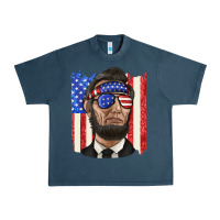 Midnight Navy American flag with lincoln Urban Heavy Tee - texasbilliewilder