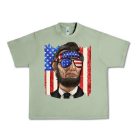 Oil Green American flag with lincoln Urban Heavy Tee - texasbilliewilder