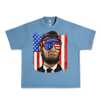 Pebble Blue American flag with lincoln Urban Heavy Tee - texasbilliewilder