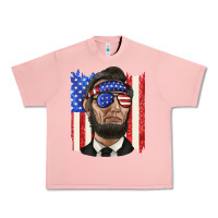 Salmon American flag with lincoln Urban Heavy Tee - texasbilliewilder