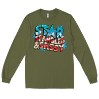 Army Green Star spangled and sassy 4th of july Long Sleeve Tee - CowGirlArtShop
