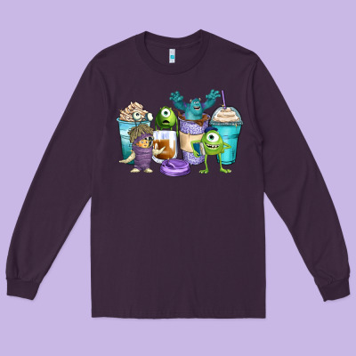 Cartoon Characters Coffee Cups Long Sleeve Tee Designed By Zillion Design Studio