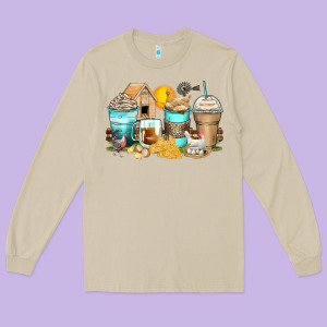 Chicken Coffee Cups Long Sleeve Tee Designed By Zillion Design Studio