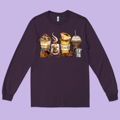 Coffee Cups Long Sleeve Tee Designed By Zillion Design Studio