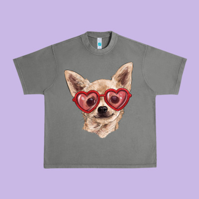 Urban Heavy Tee chihuahua dog with love glasses