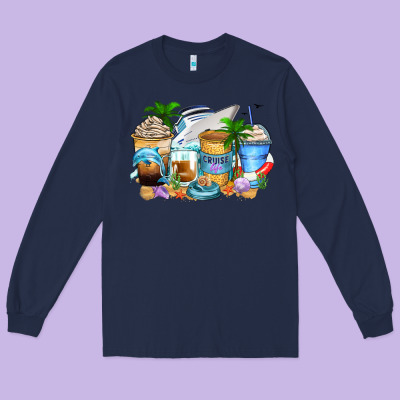 Cruise Life Coffee Cups Long Sleeve Tee Designed By Zillion Design Studio
