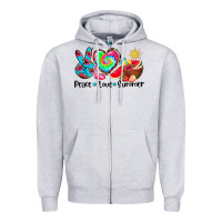 Heather Grey peace love  summer Zipper Hoodie - AdoDesignShop