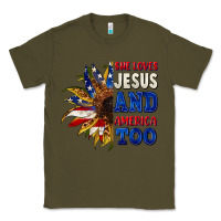 Army Green She loves Jesus and America too 4th of july Classic Tee - CowGirlArtShop