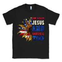 Black She loves Jesus and America too 4th of july Classic Tee - CowGirlArtShop